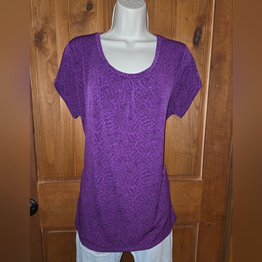 Worthington Purple & Black Scoop Neck Patterned Top